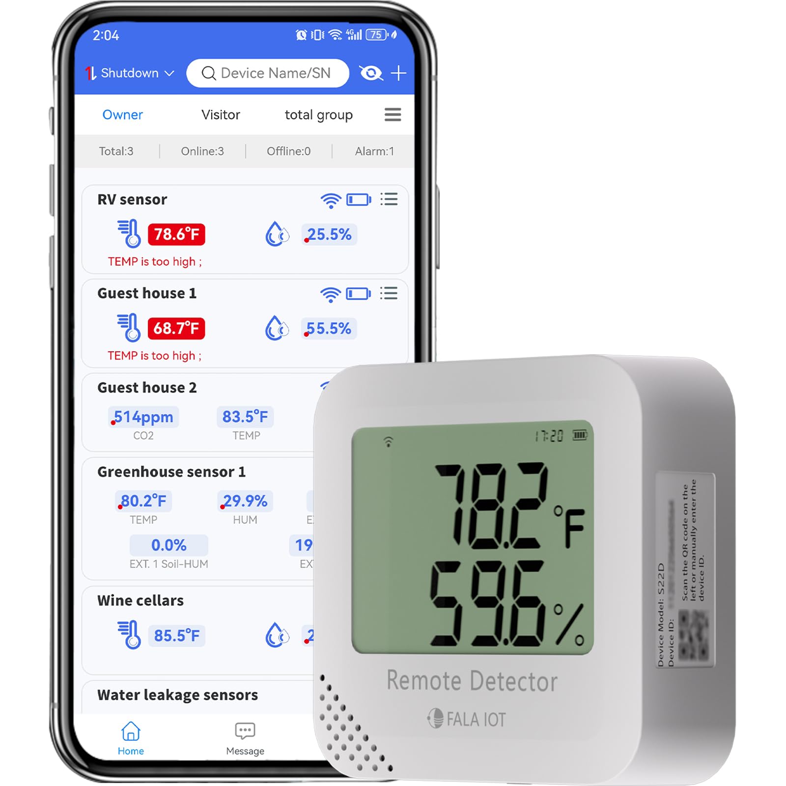 Photo 1 of FALA IOT WiFi Temperature & Humidity Monitor - No Monthly Fees, Email Alerts + Free App, 24/7 Remote Sensor for RV, Greenhouse, Pet Safety, Home, Server Room, Cold Storage
