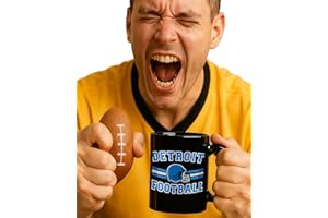 KIRADDLE 2 in 1 Football Fan Ceramic Coffee Mug Cup Detroit Themed Merch Shop Men Women Sport Stuff Gear Apparel Memorabilia Lions Team Decor Merchandise Dad Gag Birthday Present Cool Funny Christmas Xmas Gift