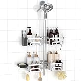REINHARDT Split Shower Caddy Hanging for Handheld Showerheads, Silver | Adjustable Shower Organizer, Rustproof, 16 Hooks, Soap Holder, 40lbs Capacity, Anti-Slip, Tool-Free, Bathroom Accessories
