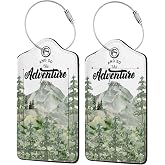 Adventure Begins Forest Luggage Tags 2 Pack PU Leather Luggage Tag for Suitcase Travel Bag Women Men with Privacy Cover ID Label Stainless Steel Loop
