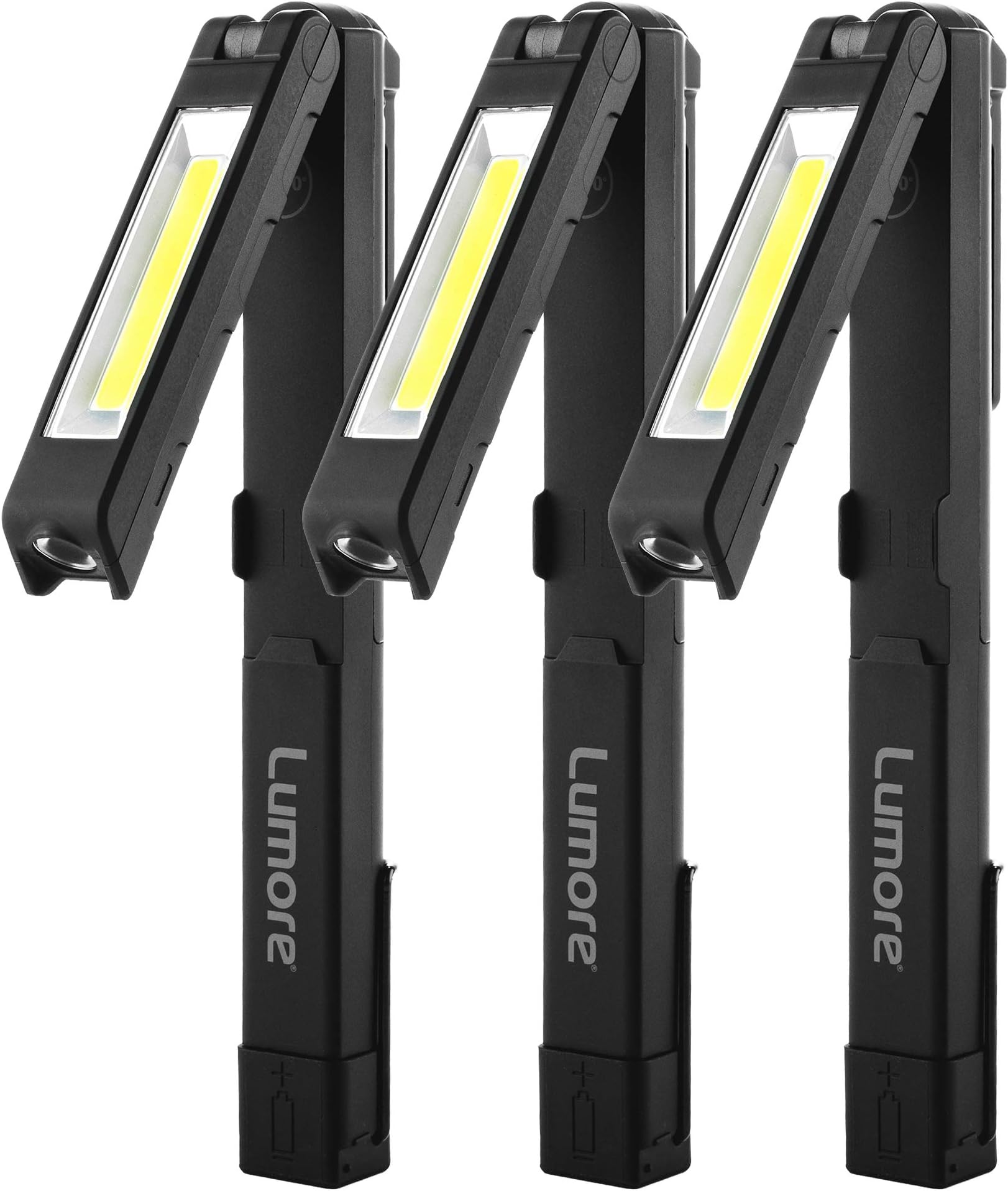 Lumore Work Lights - Flashlight| Powerful Magnetic Base and Pocket Clip|Dimmable Rotating Directional Light, Black, One