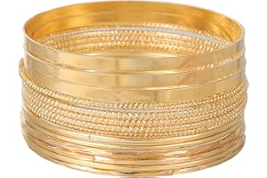 FUNOJOY Gold Bangle Bracelets for Women Multi Layer Stackable Textured Bracelets Boho Jewelrys Set for Women - 10~20Pcs