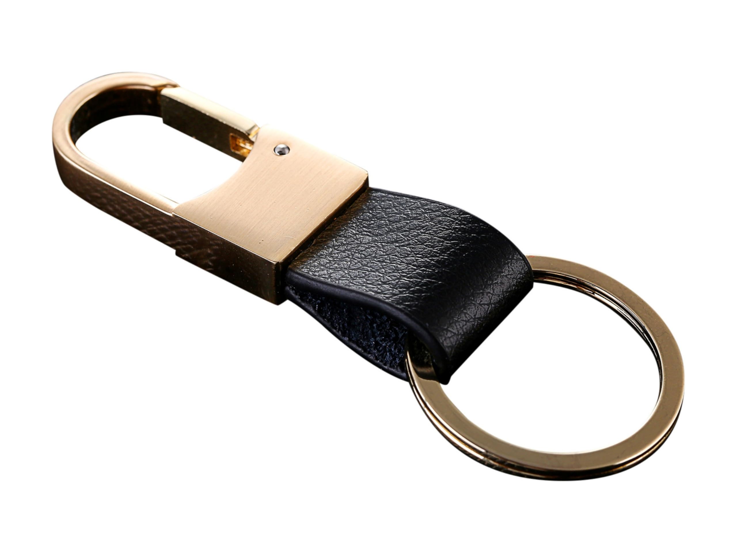 Cerbery - Elegant leather keyring with rings and gift box | Keychain key holder keyring car photo engraving ring | Ladies Men | Gift (Gold)