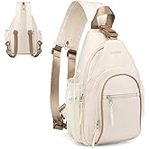 SUIKIHUM Crossbody Sling Bag with Water Bottle Holder, 8.3" Convertible Small Backpack Anti Theft Daypack, Chest Fanny Pack for Men Women, Beige