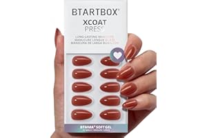 BTArtbox Press On Nails Short - Lamp-Curable Almond Press On Nails with Glue for Women, Semi-Transparent Soft Gel Glue On Nails in 16 Sizes - 32 Stick On Nails Kit, Spill Tea