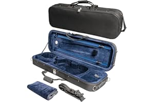 MI&VI NF-3001 Light Hard Violin Case (3/4 Size) with Adjustable Straps | Velvet Plush Cushion | High-Density Foam | Hygrometer | Sheet Pocket (Black)