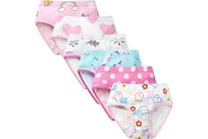 SYNPOS Girls Underwear Toddler Little Girl 100% Cotton Soft Panties Kids Cartoon/Solid Briefs Breathable Boyshorts 6 Packs
