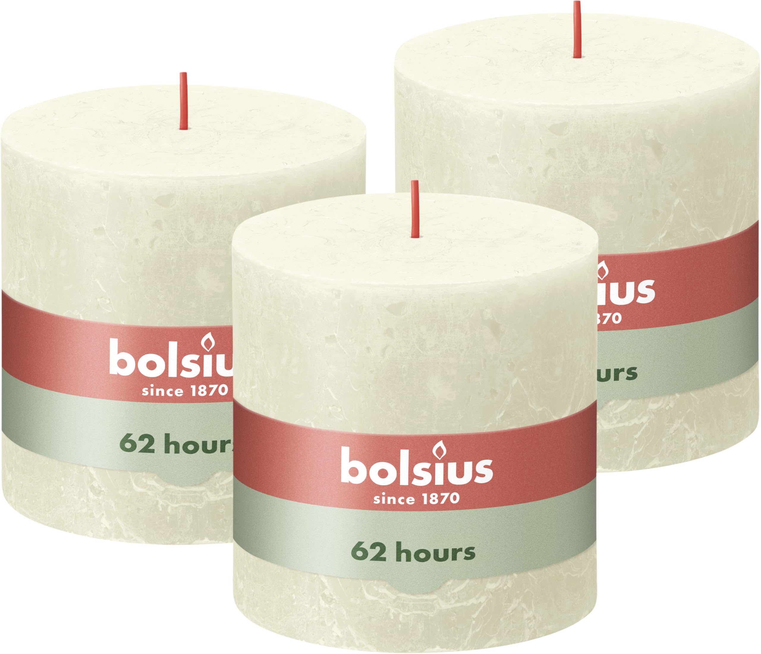 Bolsius Rustic Pillar Candle XXL - Ivory - Pack of 3 - Long Burning Time of 62 Hours - Interior Decoration - Unscented - Includes Natural Vegan Wax - No Palm Oil - 10 x 10 cm — image 1