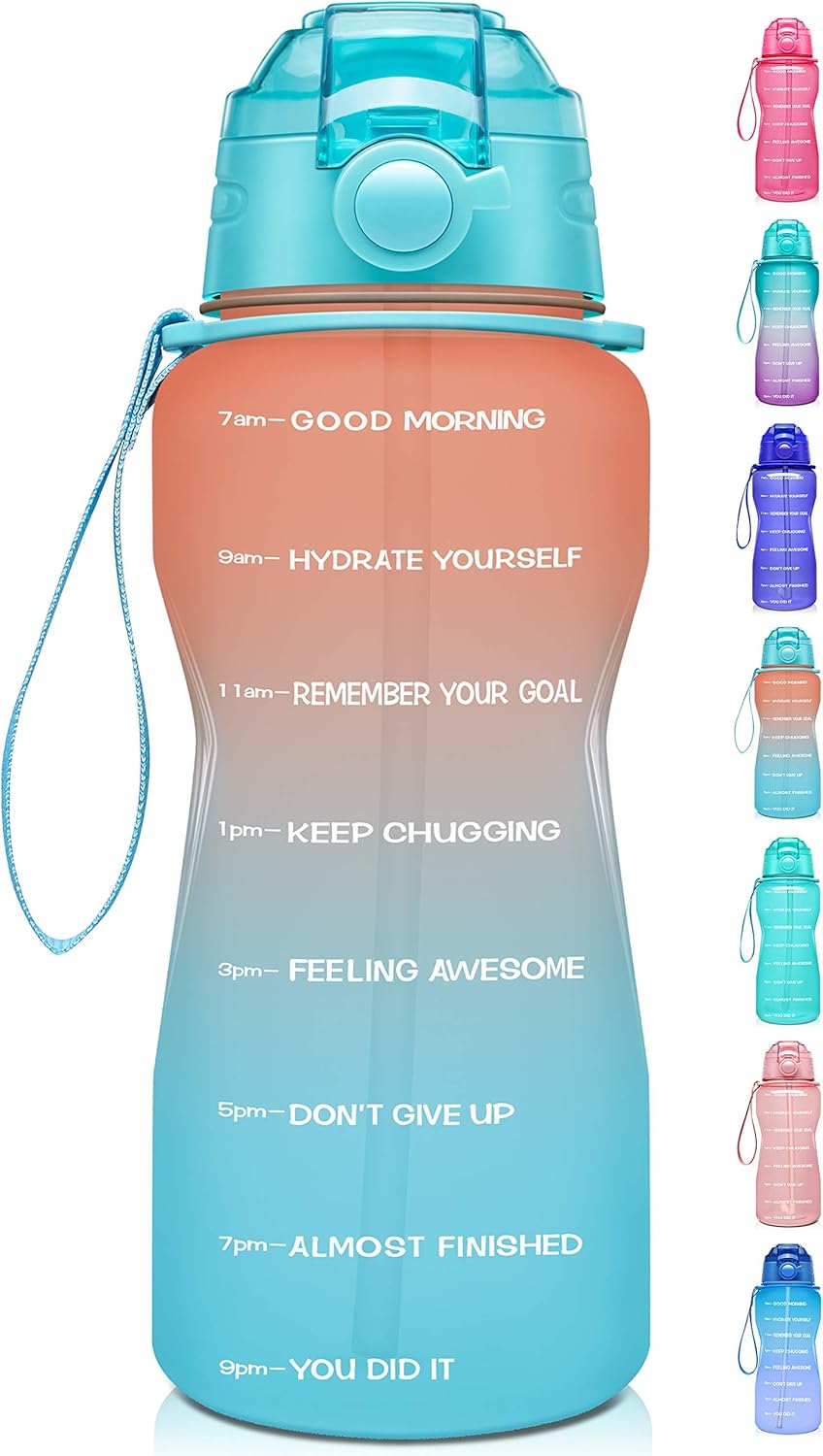 Giotto Half Gallon Motivational Water Bottle with Time Marker & Straw, Leakproof Tritan BPA Free Water Jug, Ensure You Drink Enough Water Daily for Fitness, Gym and Outdoor-Green/Purple Gradient : Sports & Outdoors