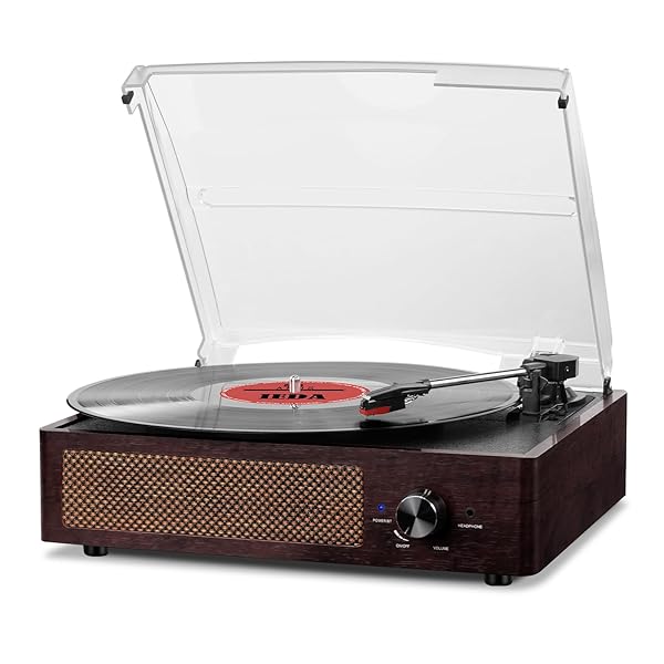 VINYL RECORD PLAYER TURNTABLE WITH BUILT-IN BLUETOOTH RECEIVER & 2 STEREO SPEAKERS, 3 SPEED 3 SIZE PORTABLE RETRO RECORD PLAYER FOR ENTERTAINMENT AND HOME DECORATION