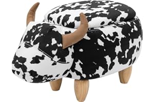 Pearington Cow Ottoman with Storage, Furniture for Living Room, Gameroom, Playroom, Bedroom Décor, Soft Animal-Shaped, Black/White