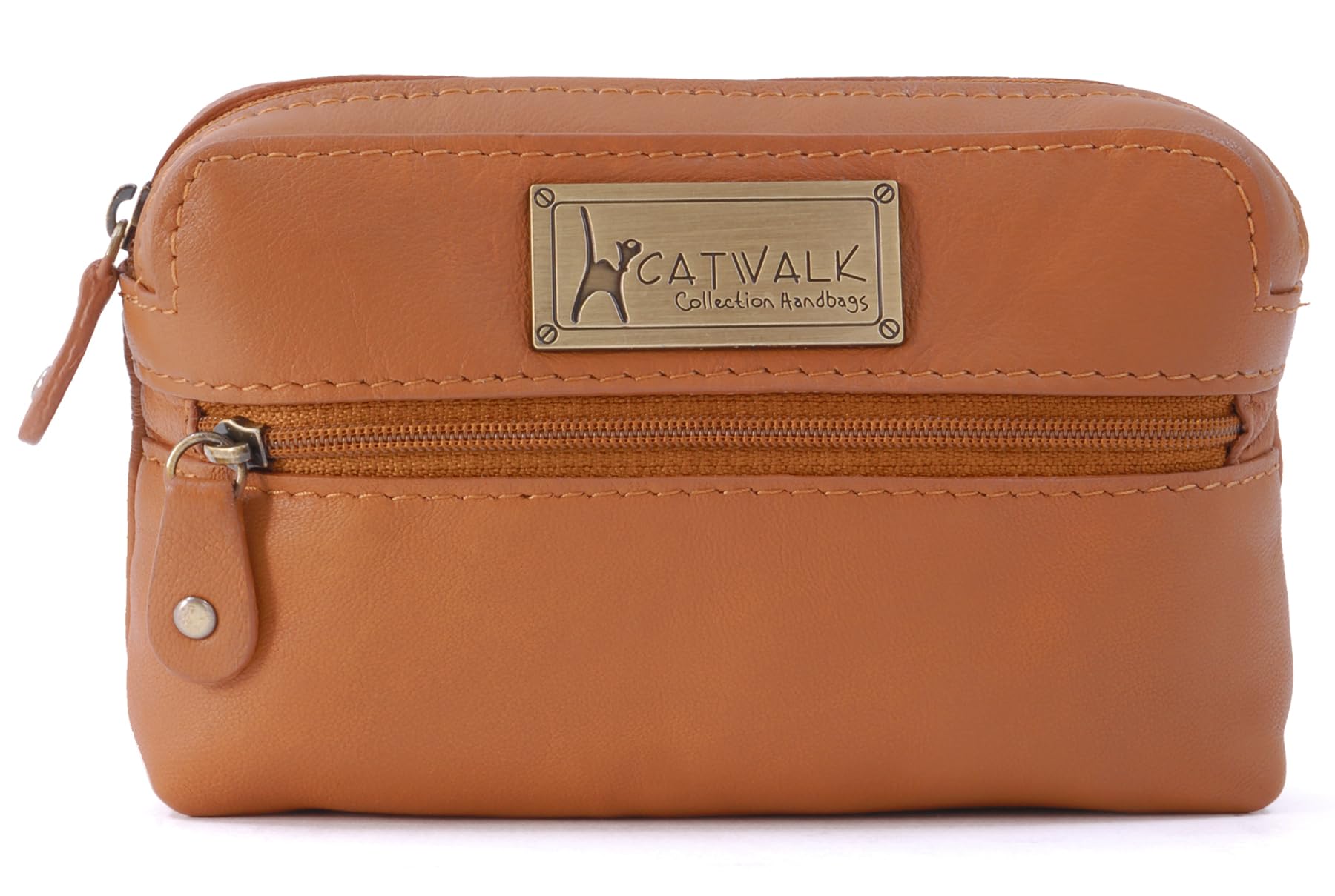 Catwalk Collection Handbags - Ladies Small Leather Cosmetic Bag - Accessories & Makeup Pouch for Handbag - Compact Camera Case - Savannah - Tan โ image 1