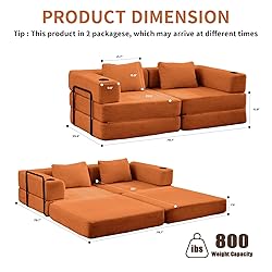 78" W Loveseat Sofa, 4 in 1 Convertible Floor Sofa