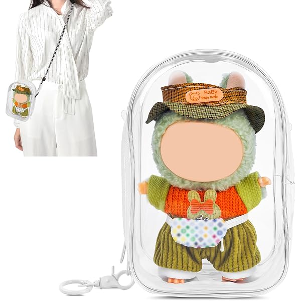 Bolsa Transparente Protectora Para Muñecas De 17 Cm – Funda Con Pompón Suave, Cremallera Y Llavero, Ideal Para Labubu Y Accesorios