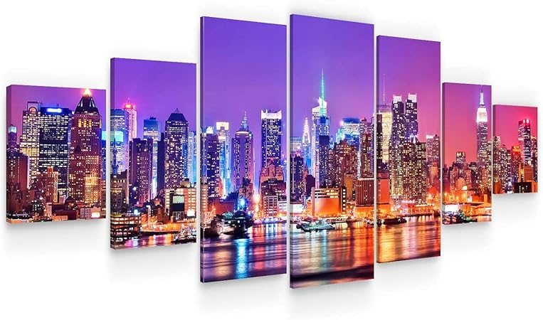Startonight Huge Canvas Wall Art Large City Lights Ii Large Set For Living Room Of 7 100 X 240 Cm Amazon Co Uk Kitchen Home