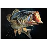 Vextrovia Wooden Puzzles for Adults 1000 Pieces, Realistic Bass Fish with Open Mouth &amp; Shimmering Scales, Exercising Brain Power, Fishing Enthusiast Family Activity and Gift Idea