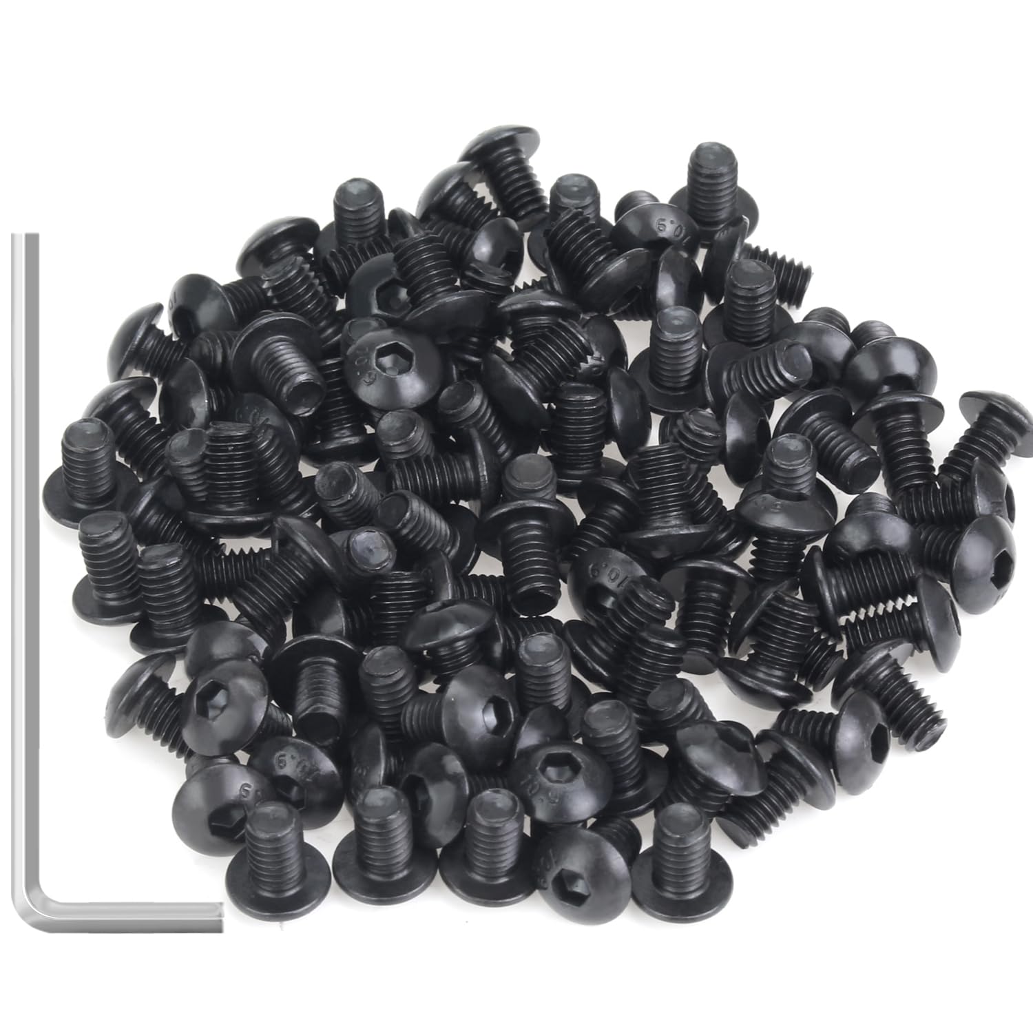 Photo 1 of 105 Pieces M4 x 6mm Button Head Socket Cap Screws, Thread Pitch 0.7mm, Sutemribor M4 Black Screws, 10.9 Grade Alloy Steel, Black Oxide Finish, Fully Threaded