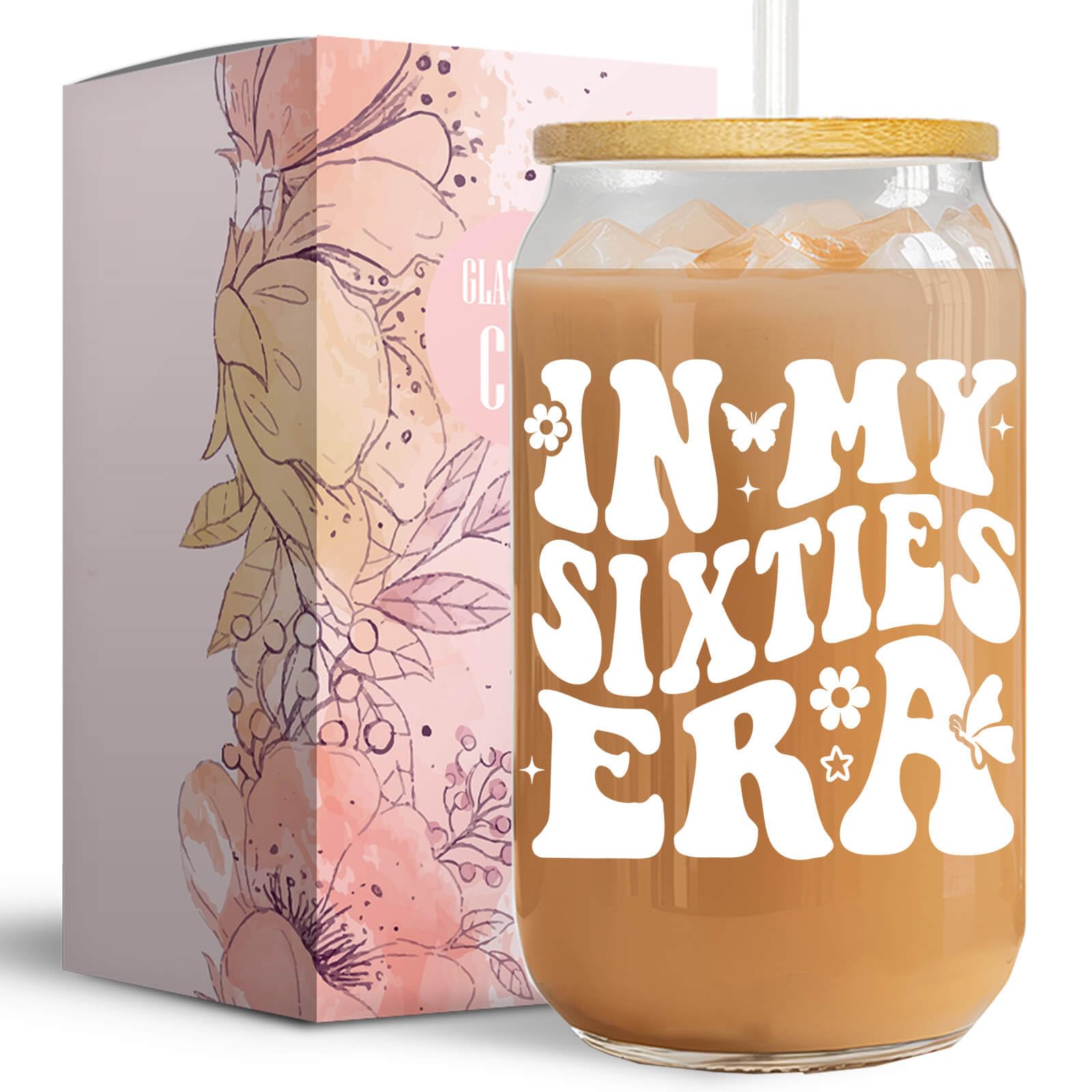 Vanteen 60th Birthday Gifts for Women, 60th Birthday Decorations, In My Sixties Era 16 OZ Glass Cup, Funny 60th Birthday Gifts Idea for 60 Year Old Woman, Wife, Sister, Mom, Daughter, Best Friend