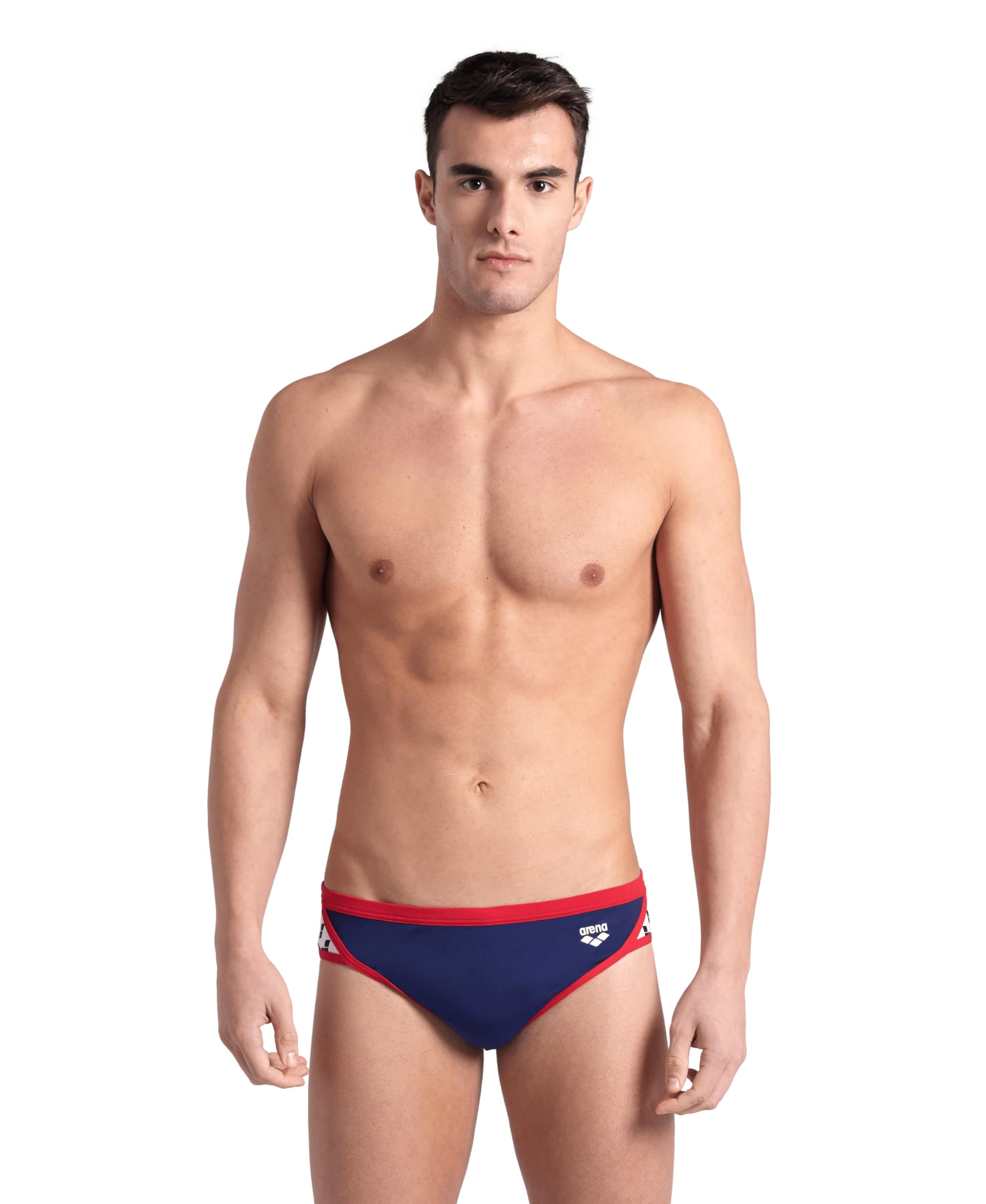 ARENA Men’s Standard Icons Solid Swim Briefs Professional Training Swimsuit Sports Trunk, New Navy/Red