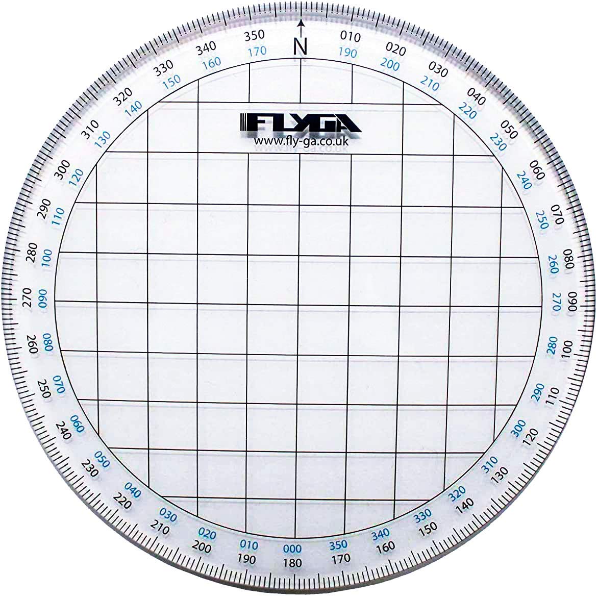 FlyGA Map Navigation Protractor (Circle) - For LAPL, PPL(A), PPL(H) & CPL Aviation Pilots + Marine, Boating & Sailing Captains