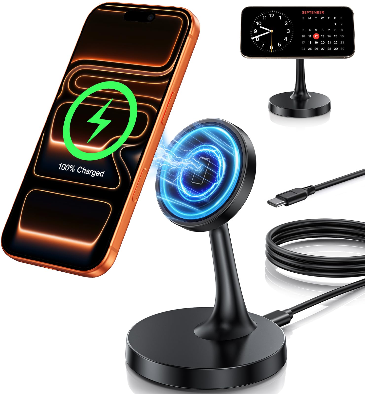 Photo 1 of Magnetic Wireless Charger iPhone Stand 15W Fast Mag-Safe Charger for iPhone 17/17 Pro/17 Air/17 Pro Max 16/15/14/13/12 Series Apple Magnet Wireless Charging Station/Pad for AirPods