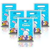 PERFQU 40 Pcs Happy Easter Gift Bags with handles - Spring Bunny Plastic Tote Bags, Blue Reusable Snack Treat Goody Candy Bag - Easter Cute Rabbit Party Favor Bags for Kids Eggs Hunt Party Supplies