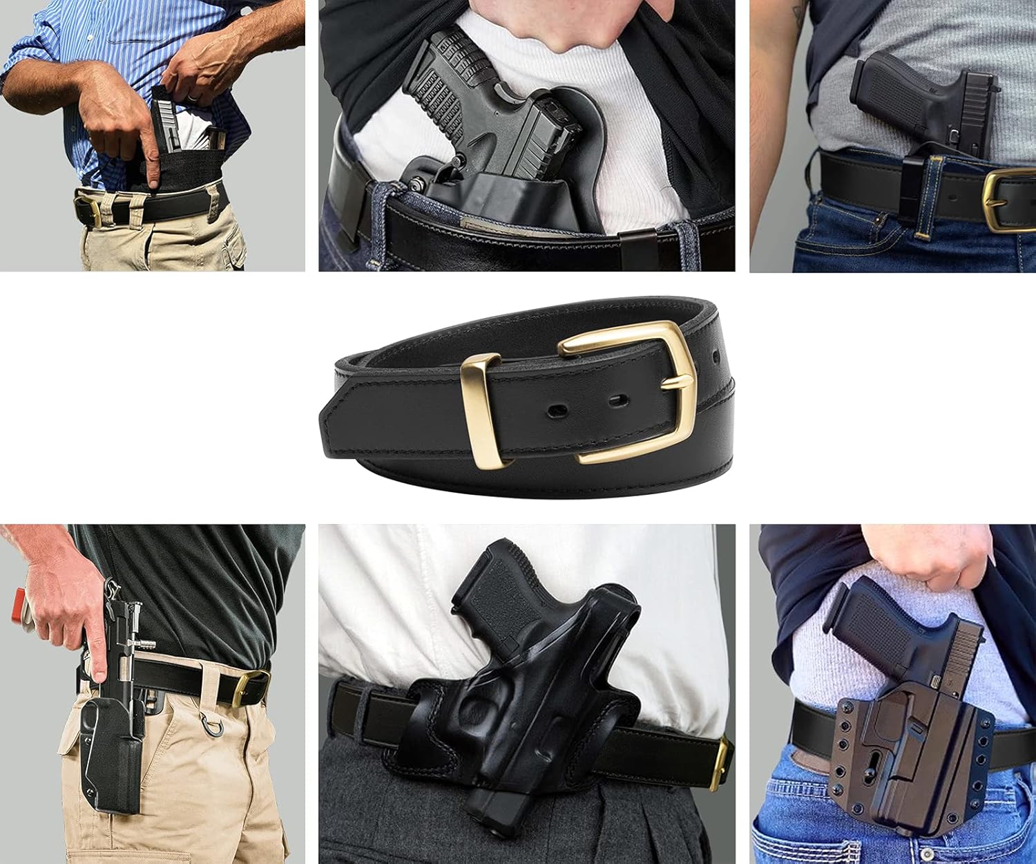 GODKOL Leather Gun Belt with Steel Core, Gun Belts for Men, Tactical Concealed Carry Belt CCW: Clothing