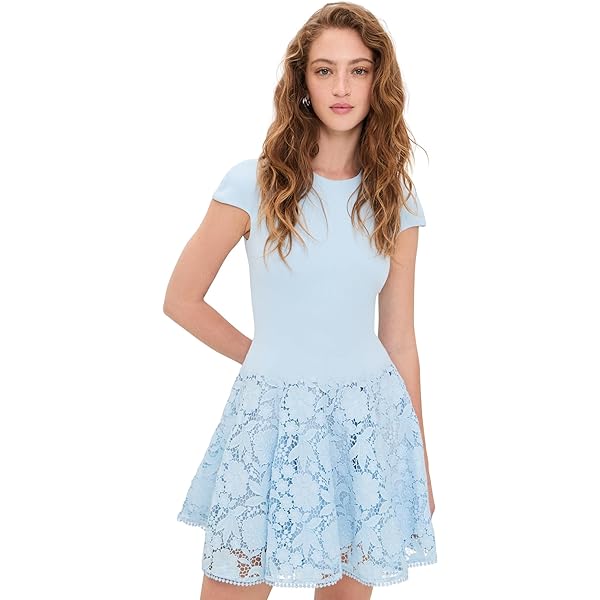 knee length dresses for ladies Blue Sequin Boucle Mini Dress main image 0