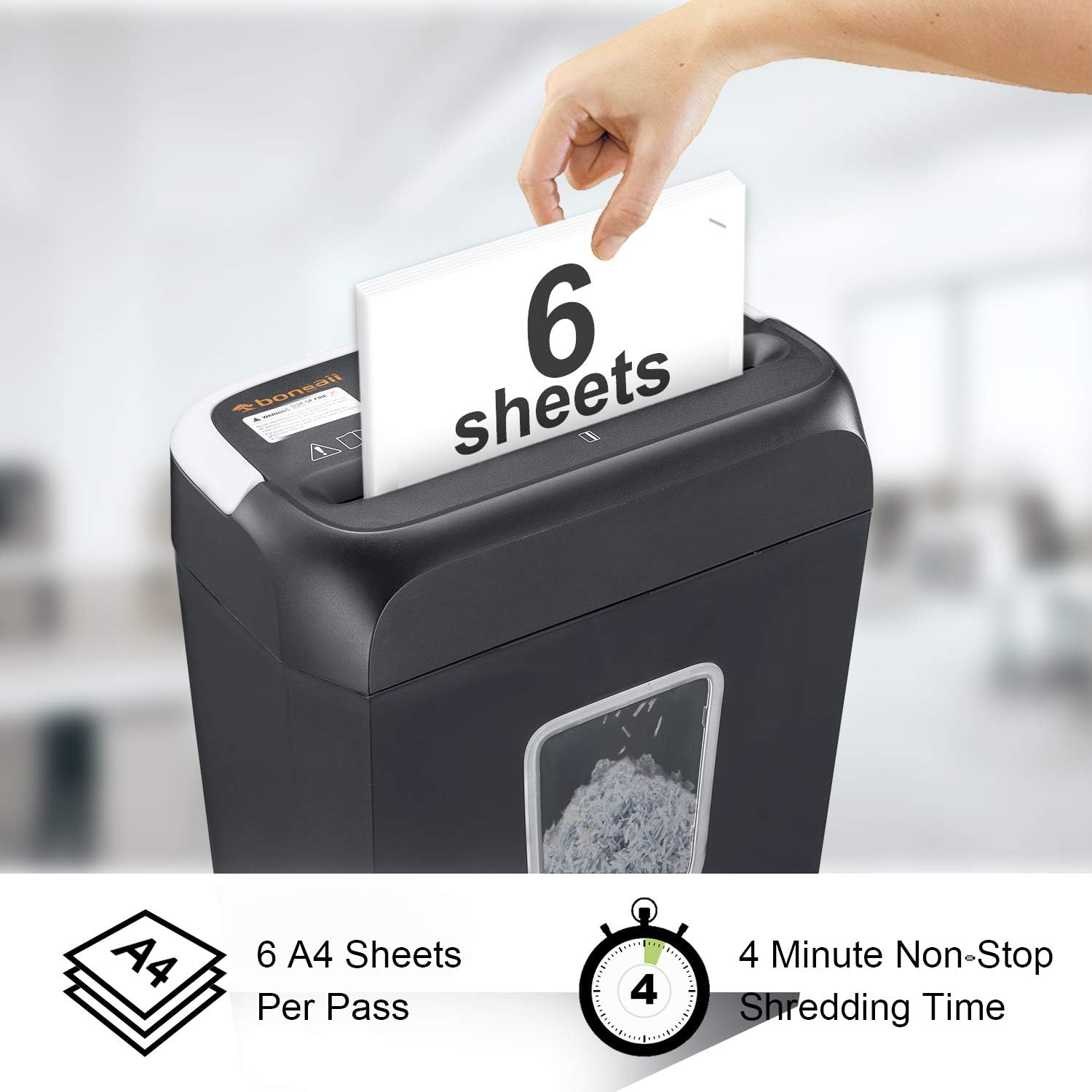 Shredder for Home, Bonsaii 6 Sheet Cross Cut Paper Shredder for Small Home Office Use, Portable Handle Design with 3.4 Gallons Wastebasket (C237-B) : Electronics