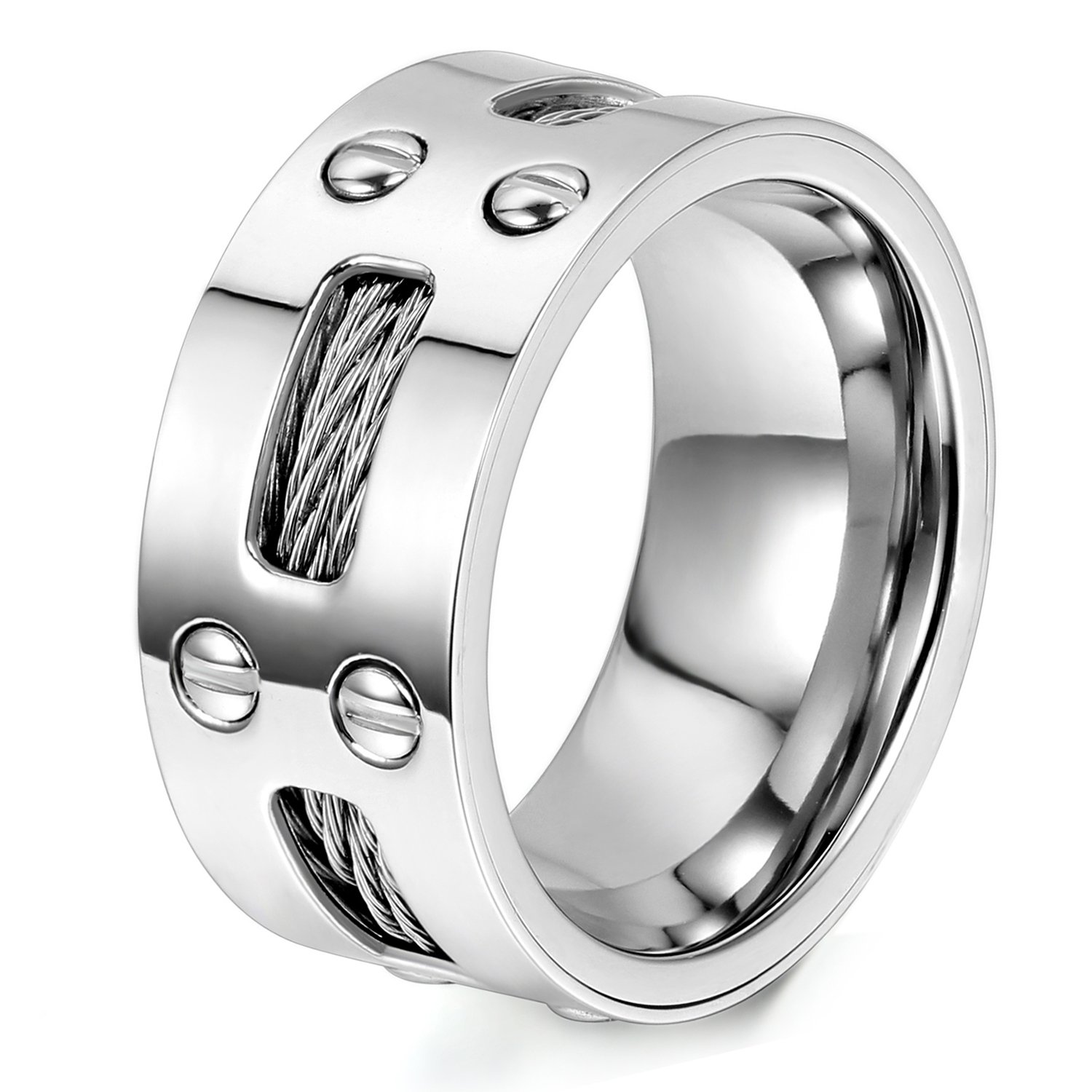 OIDEA Stainless Steel Ring for Men Hollow Steel Unique Design Silver Promise Gift for Boy Size 27