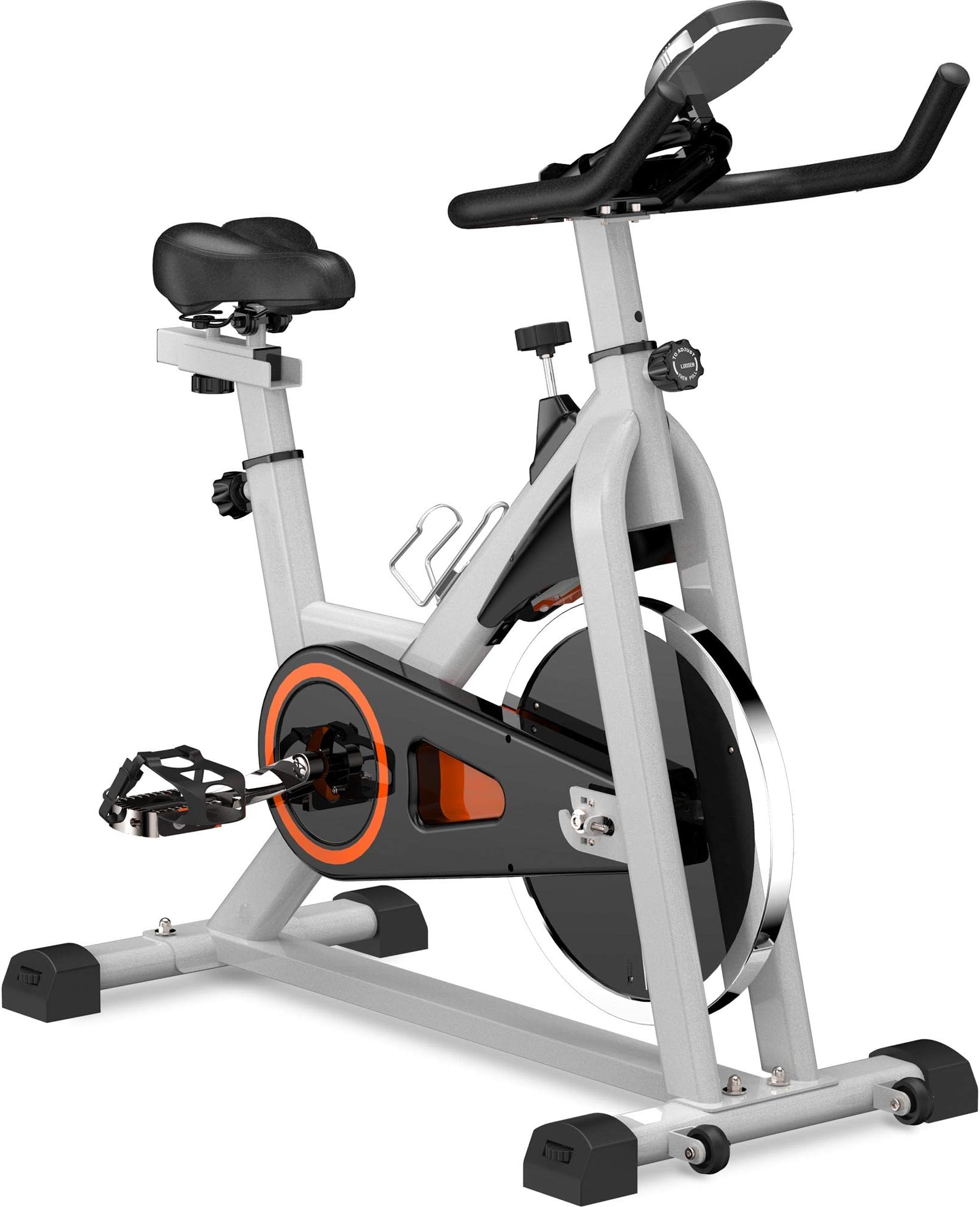 QISE Indoor Cycling Bike Stationary, Belt Driven Smooth Exercise Bike with Oversize Soft Saddle and LCD Monitor