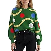 Women’s Knit Pullover Sweater, Crewneck Holiday Casual Loose Fit Knitwear, Trendy Cozy Winter Jumper Top