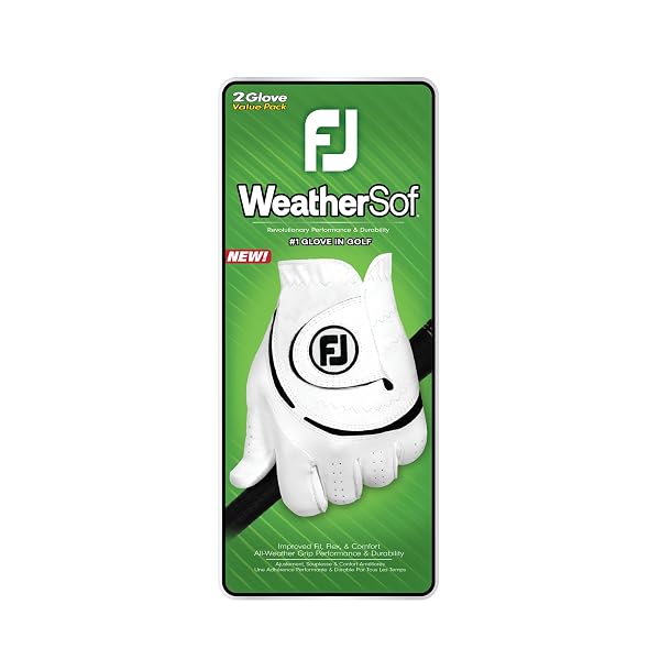 FOOTJOY MEN’S WEATHERSOF 2-PACK GOLF GLOVE, WHITE, X-LARGE, WORN ON LEFT HAND