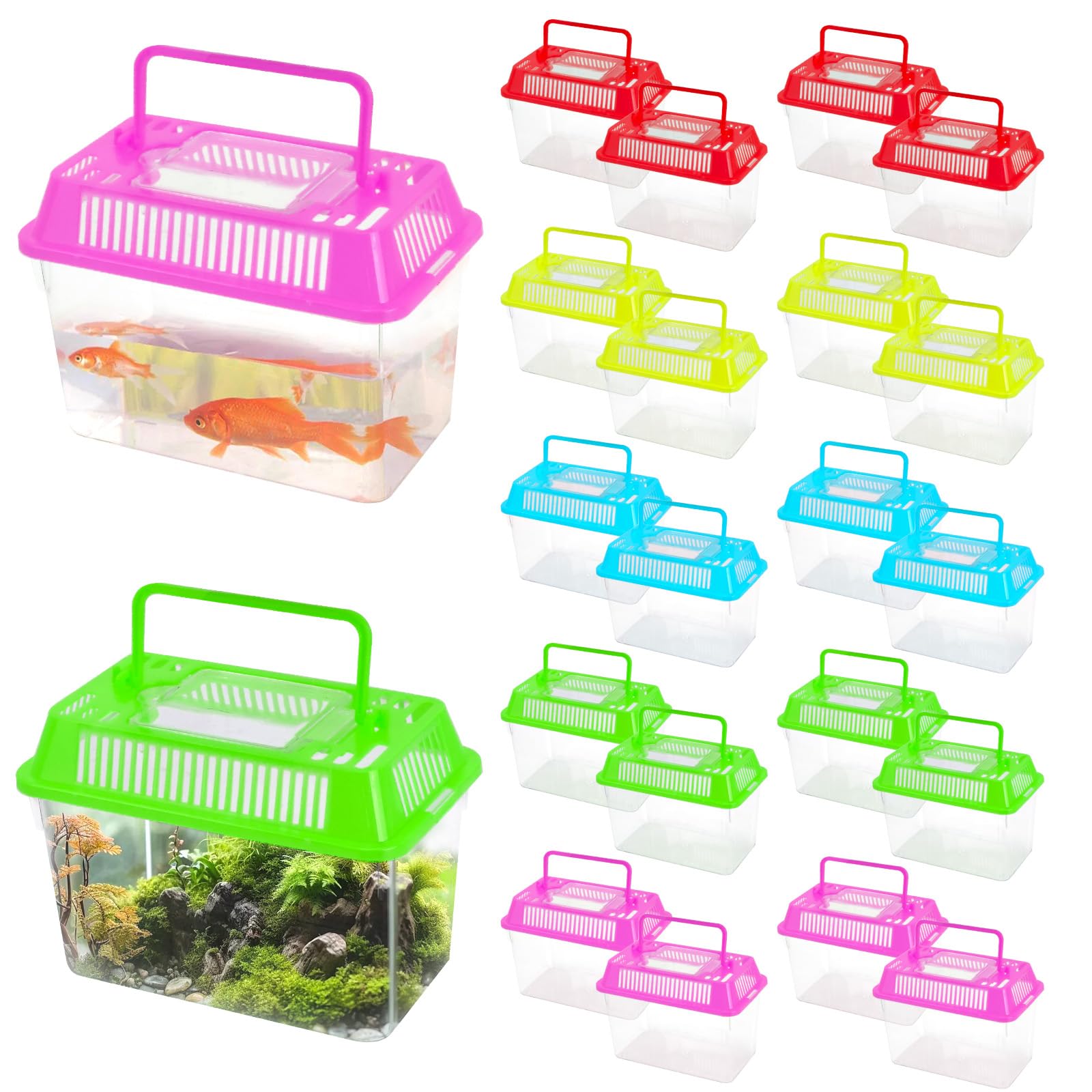 Photo 1 of 20 Pack Plastic Fish Tank with Handle, Small Reptile Terrariums Carrier Cage, Tarantula Enclosure Snake Breeding Case, Mini Fish Box for Pets (5.9" x 3.5" x 4.3")