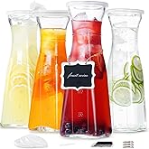 Ritayedet Glass Carafe, 1 Liter Carafe for Mimosa Bar, 4 Pcs, Square Pitcher with Lid and Spout, Drink Dispenser for Parties, Cold Water, Milk, Juice Container, Tea, Wine, Cocktails (6 Lids & 1 Spout)