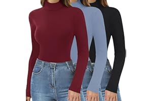 DDOBB 3 Pack Thermal Turtlenecks Long Sleeve Shirts for Women Black Base Layer Tops Slim Fit Winter Clothes
