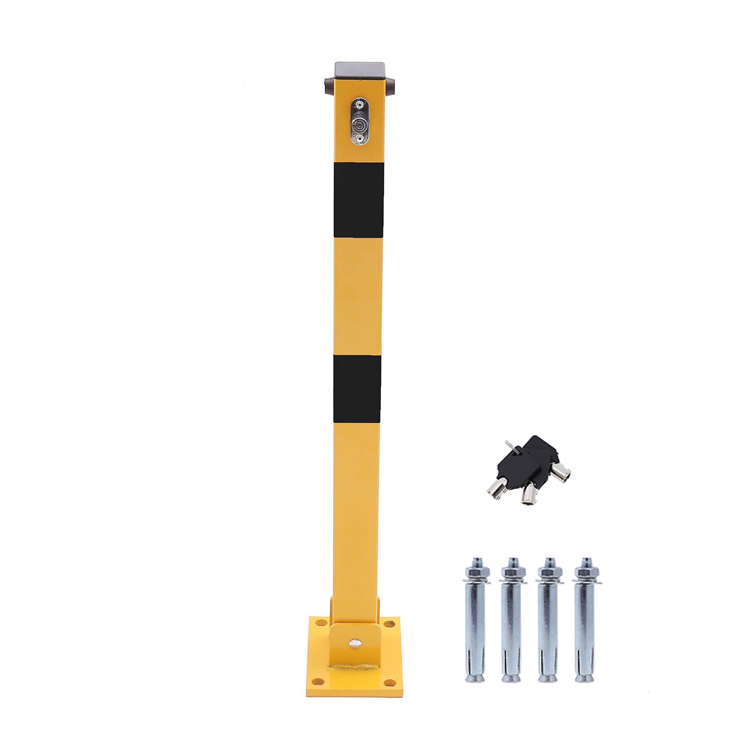 TOPWAY Car Parking Space Lock Bollard, Yellow and Balck Lockable Fold Down Car Parking Barrier Post, Private Car Park Driveway Guard Saver Blocker, Upper Lock, 70cm Height 161893