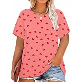 HDLTE Women's Plus Size Valentine Shirts Graphic Love Heart Tops Cute Casual Short Sleeve Tee Shirt