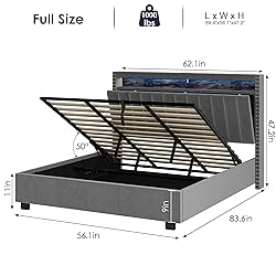 Lift Up Storage Bed Full Size, Luxury Upholstered