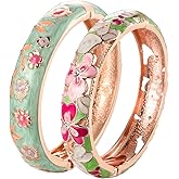UJOY Handcraft Cloisonne Jewelry Bracelet Colorful Enamel Butterfly Flower Bird Hollowed Spring Hinged Cuff Bangles Women Gifts Pack in Box 88A11