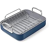 Caraway Roasting Pan - 16x13” Roasting Pan with Rack - Non-Stick Ceramic Coated - Non Toxic, PTFE & PFOA Free - Oven Safe & Compatible with All Stovetops - Navy