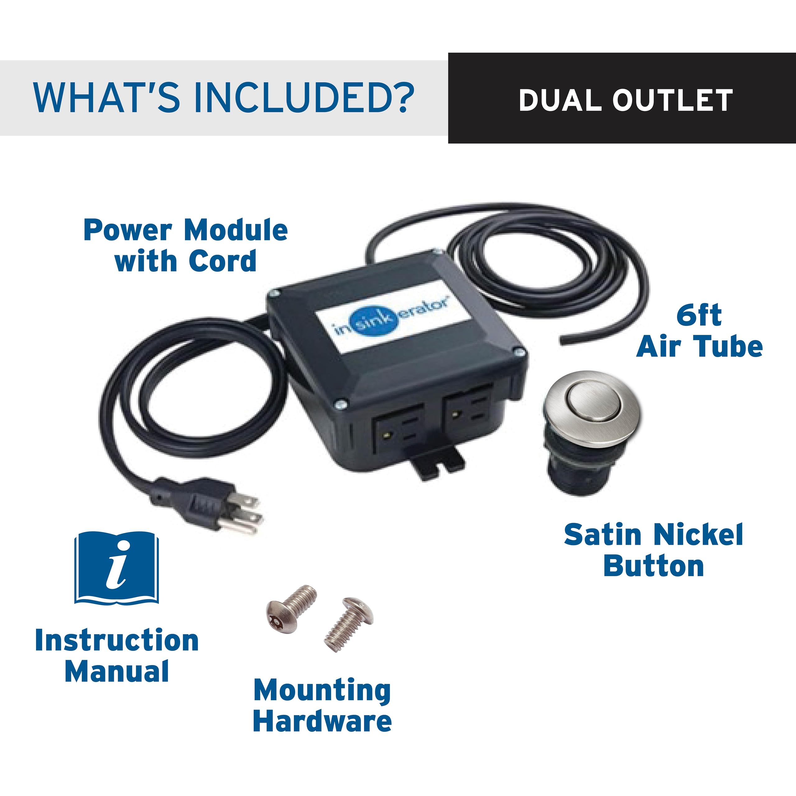 InSinkErator Garbage Disposal Air Switch Kit, Dual Outlet Sink Top Switch Button for All InSinkErator Food Waste Disposer Models, Satin Nickel STS-OOSN