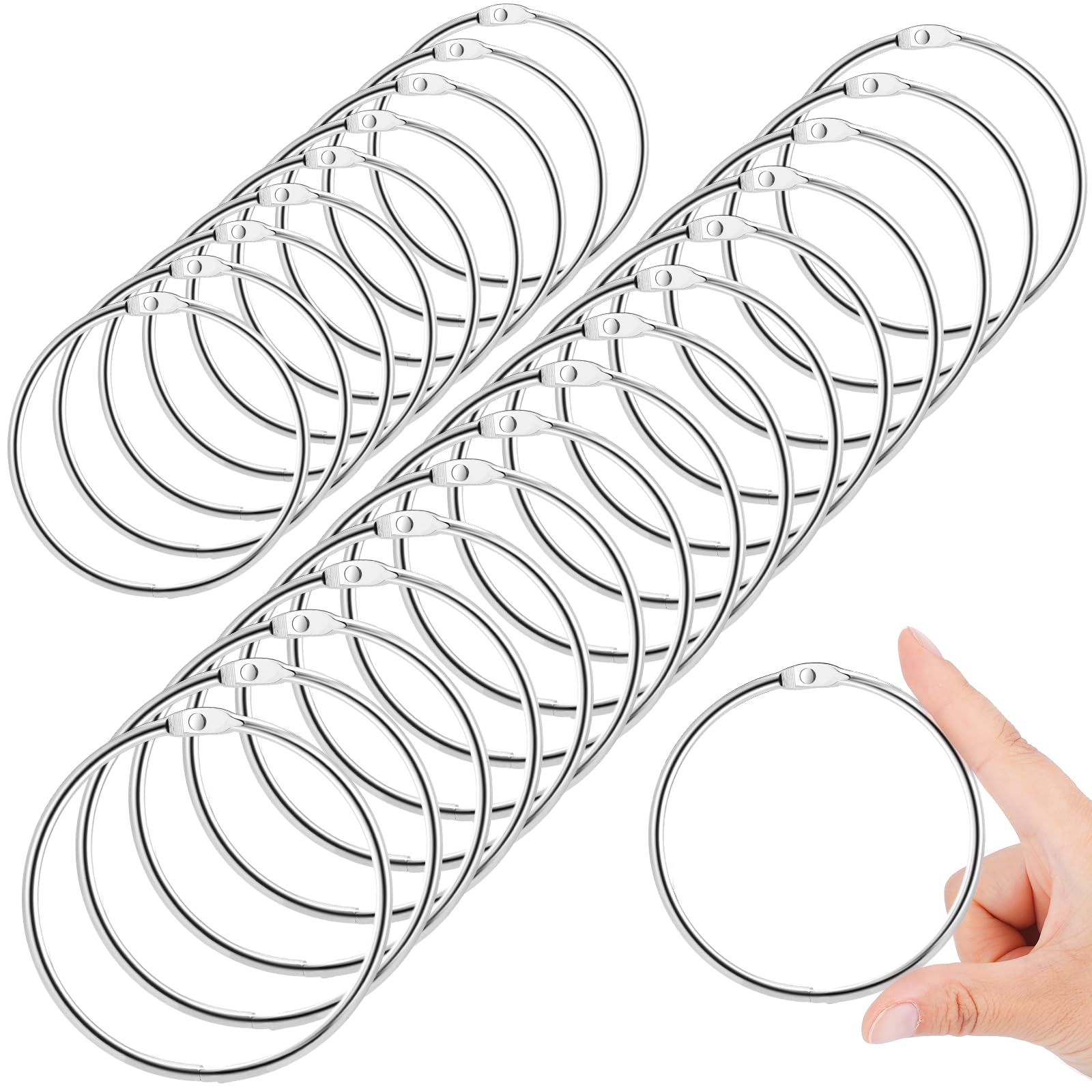 Photo 1 of 24 Pack 4 Inches Large Loose Leaf Binder Rings Curtain Hooks Rings Shower Hook for Bath Room Curtain Glide Smoothly Round Shower Rings Snap Joint Design (Silvery)