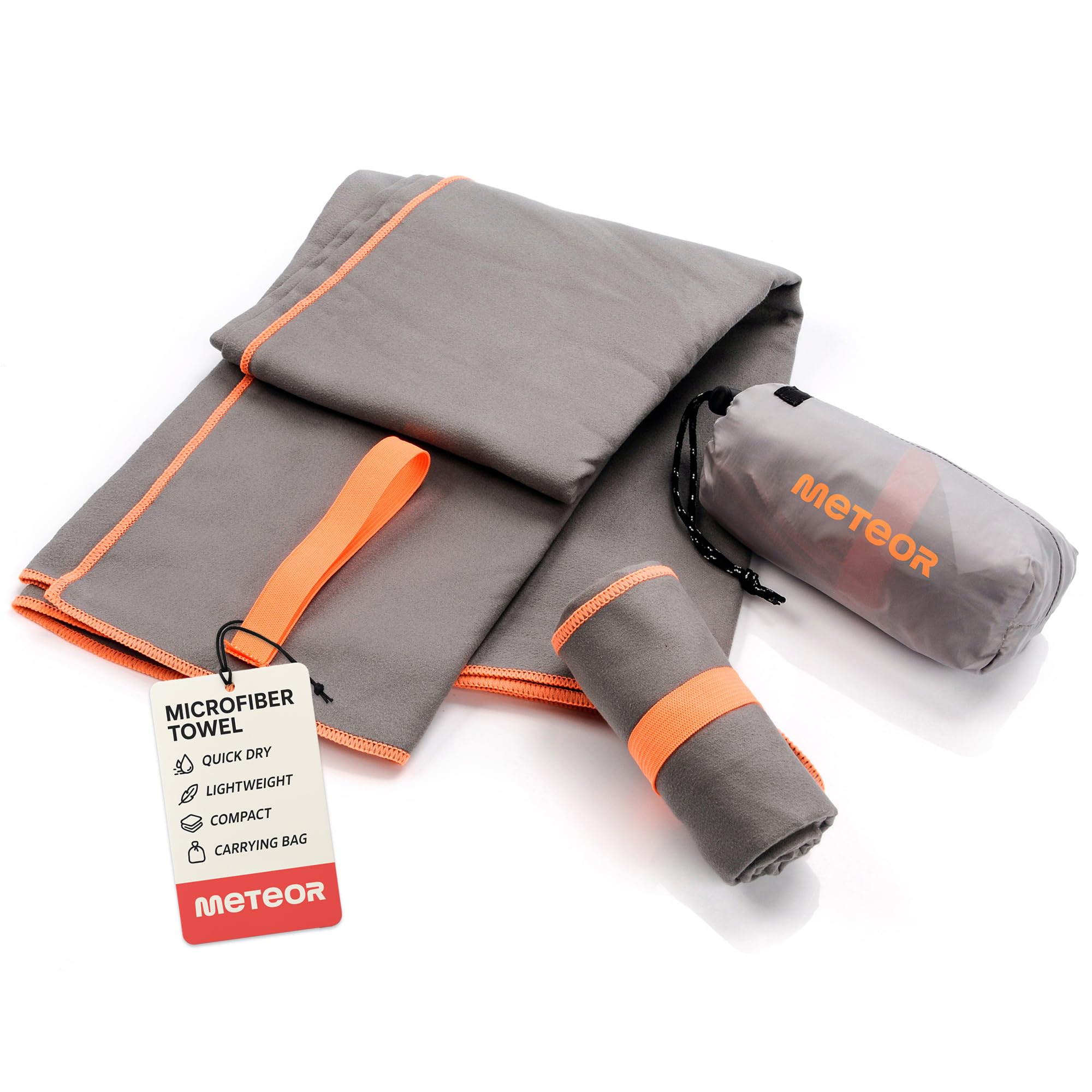 meteor - Microfibre Quick Dry Towel - 110 x 175 cm – Lightweight Gym, Swimming, Yoga – Compact Beach Blanket, Bath Sheet - for Pets, Dogs - Camping Equipment – Men, Women, Kids - Grey