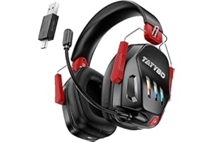 Tatybo Wireless Gaming Headset for PC, Ps4, Ps5, 2.4GHz USB & Type-C, Bluetooth 5.3 Gaming Headphone with Detachable Noise Cancelling Microphone, Low-Latency for Switch, Laptop, Mobile Gamers - Red