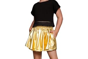 Perfashion Girls' Metallic Skorts Sparkly Shorts Shiny Dance Skirt with Pockets 4-13 Years