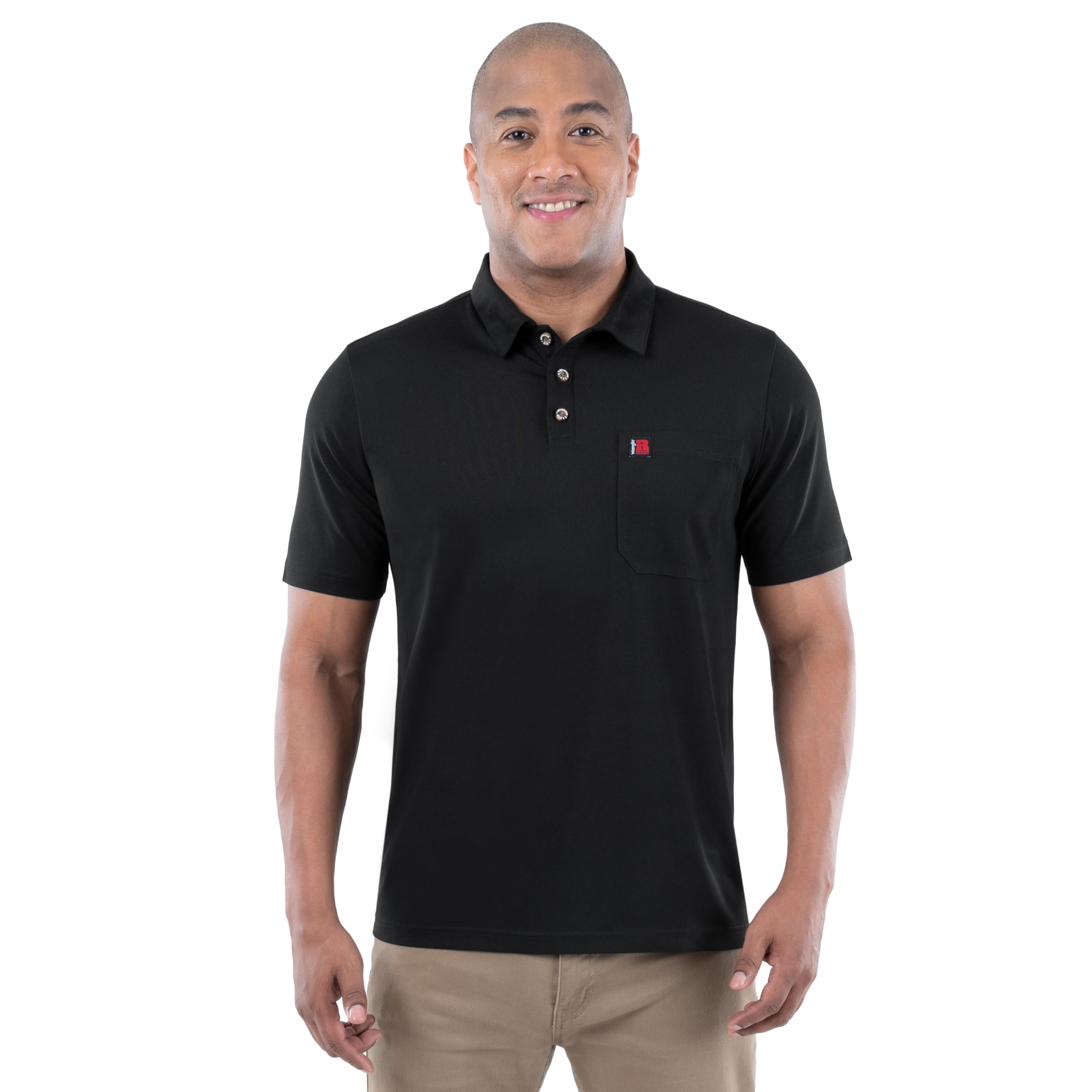 Wrangler Riggs Workwear Men’s Short Sleeve Performance Pocket Polo, Black, XX-Large