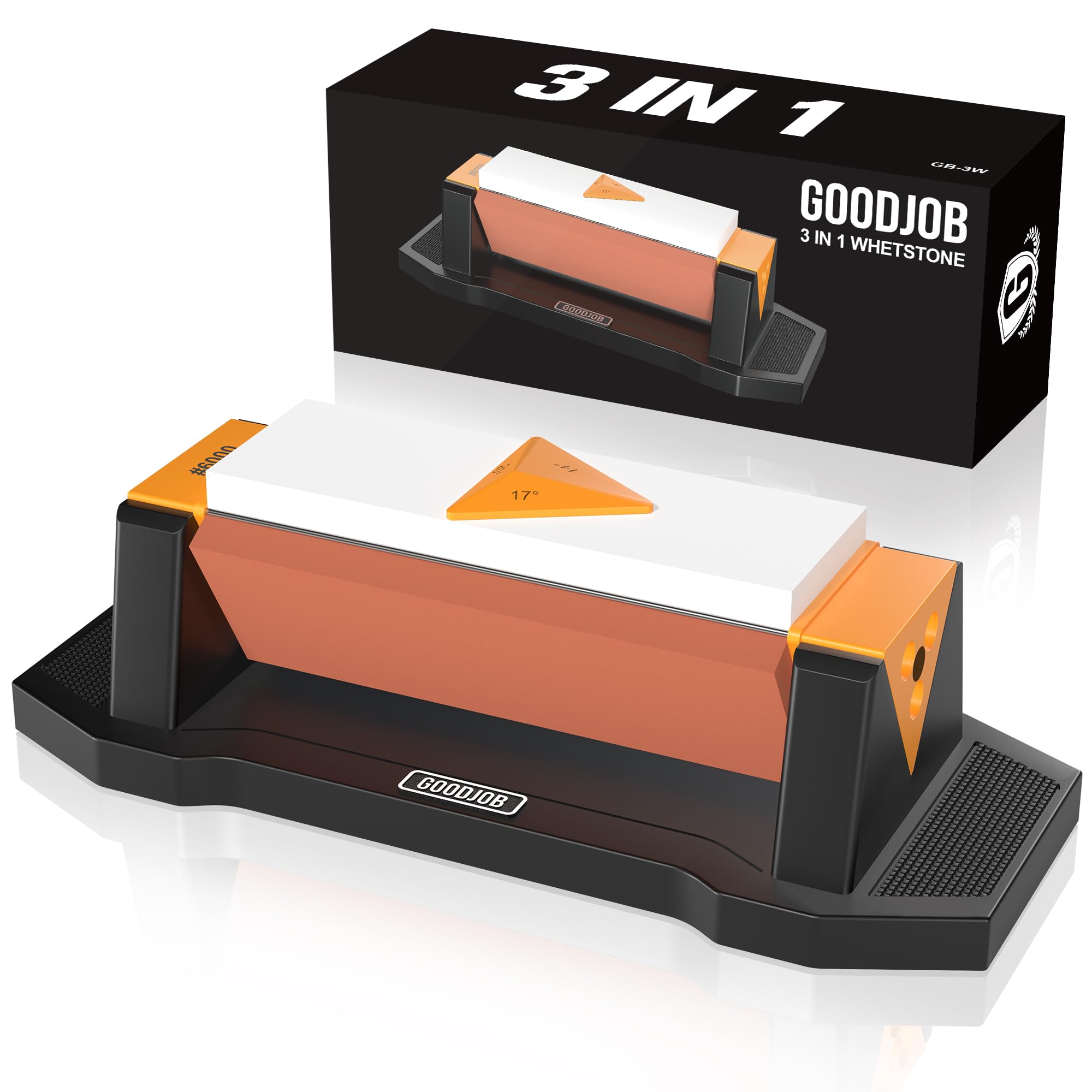 Photo 1 of Goodjob Knife Sharpening Stone Kit Premium 3 Side Grit 1000/3000/6000 Whetstone Knife Sharpener Tool for Kitchen Knife Set with Angle Guide and Non-Slip Base