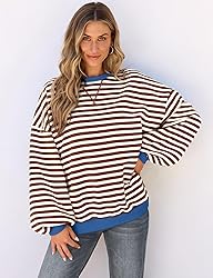 UEU Women Oversized Striped Sweatshirt Color Block