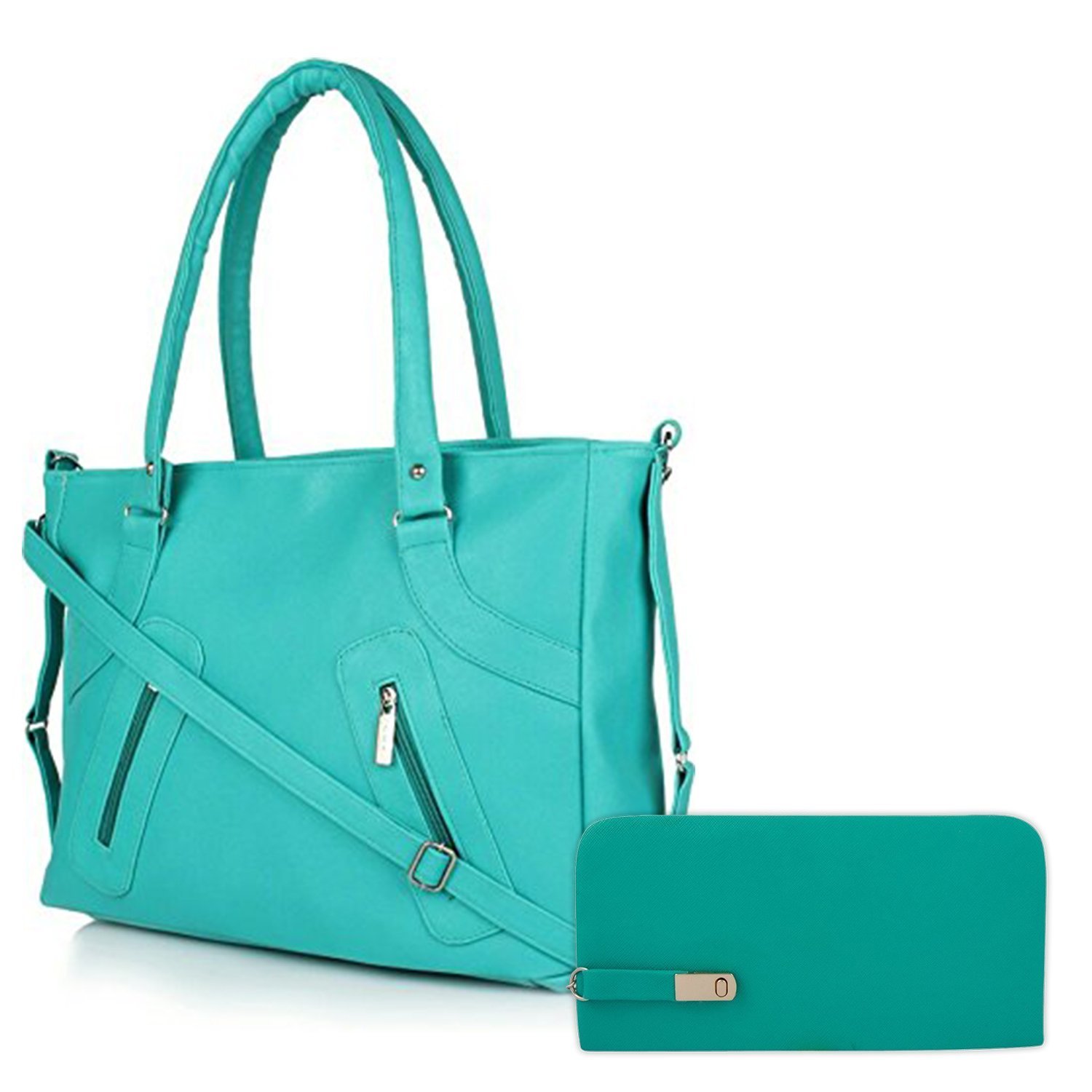 kaparrow stylish green color women's handbag and cluth (pack of 2}